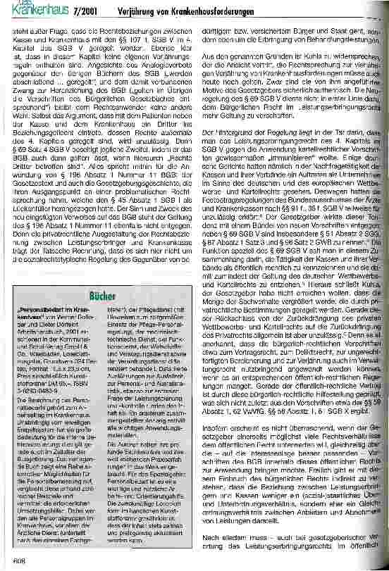 Vorschauseite 2: Zur Verjährung von Krankenhausforderungen gegen Kassen