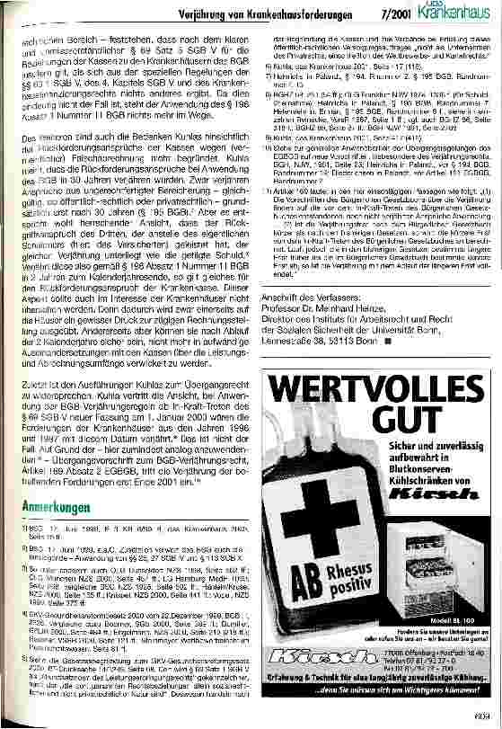 Vorschauseite 3: Zur Verjährung von Krankenhausforderungen gegen Kassen