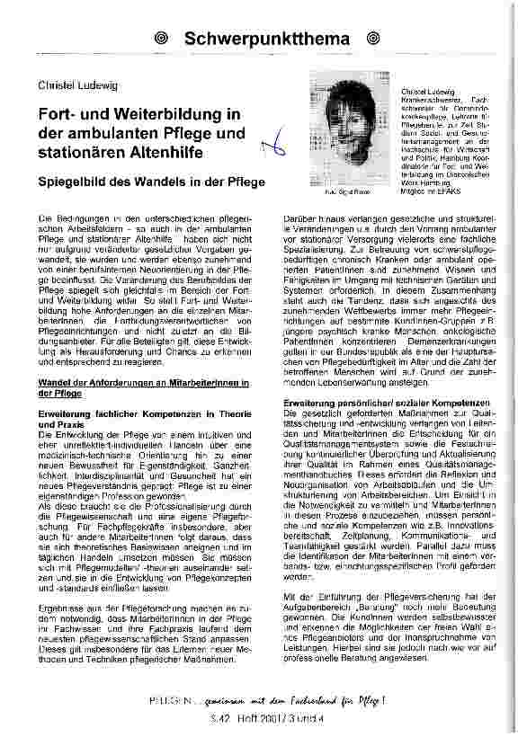 Vorschauseite 1: Fortund Weiterbildung in der ambulanten Pflege und stationären Altenhilfe Spiegelbild des Wandels in der Pflege