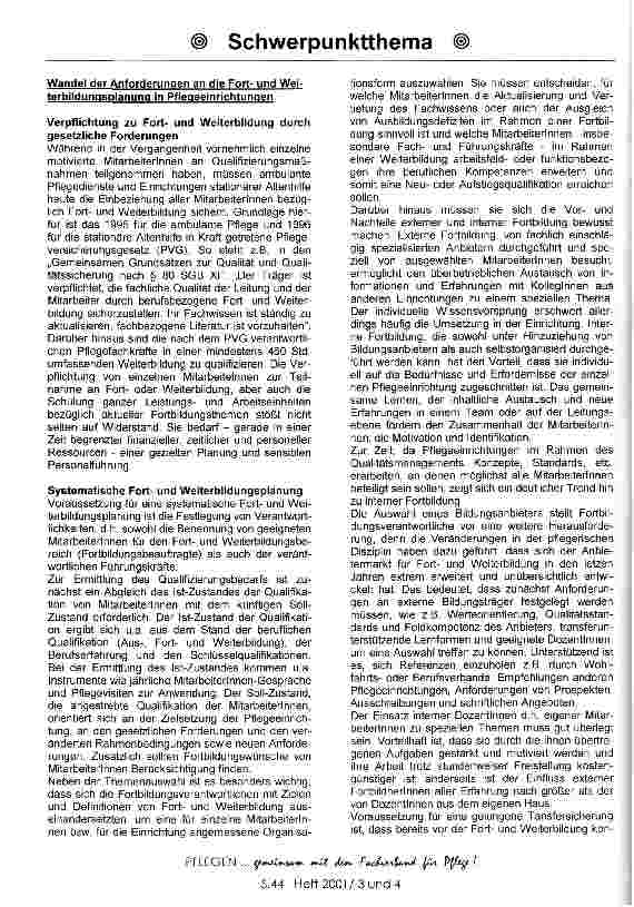 Vorschauseite 3: Fortund Weiterbildung in der ambulanten Pflege und stationären Altenhilfe Spiegelbild des Wandels in der Pflege