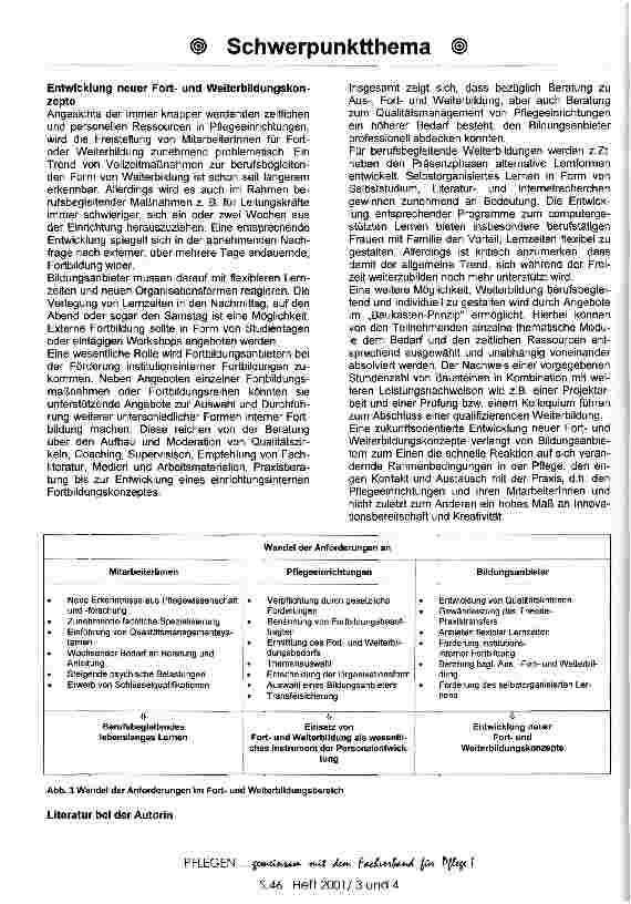 Vorschauseite 5: Fortund Weiterbildung in der ambulanten Pflege und stationären Altenhilfe Spiegelbild des Wandels in der Pflege