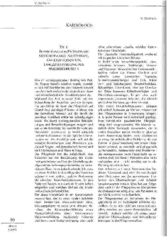 Vorschauseite 1: Behandlung von Patienten mit Myocardinfarkt, Akuttherapie, Katheterintervention, Langzeitbehandlung aus pflegerischer Sicht Teil 1