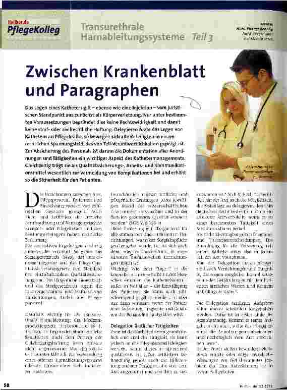Vorschauseite 1: Zwischen Krankenblatt und Paragraphen Transurethrale Harnableitungssysteme, Teil 3