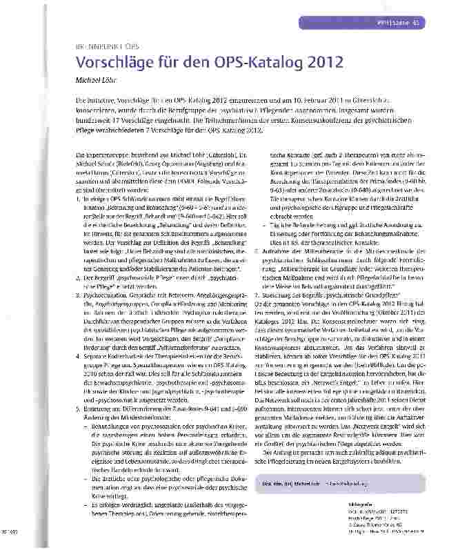 Vorschauseite 1: Vorschläge für den OPS-Katalog 2012