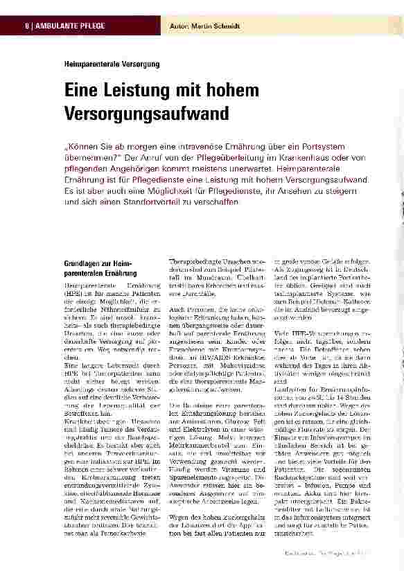 Vorschauseite 1: Heimparenterale VersorgungEine Leistung mit hohem Versorgungsaufwand
