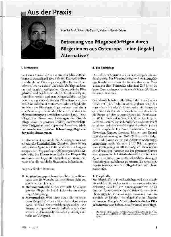 Vorschauseite 1: Betreuung von Pflegebedürftigen durch Bürgerinnen aus Osteuropa - eine (legale)Alternative?
