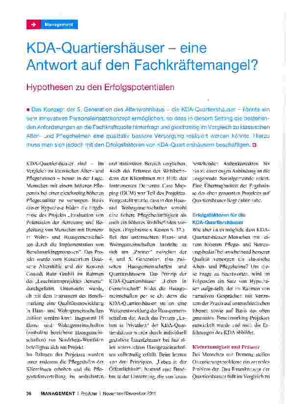 Vorschauseite 1: KDA-Quartiershäuser - eine Antwort auf den Fachkräftemangel?