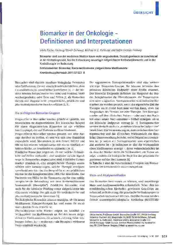Vorschauseite 1: Biomarker in der Onkologie -Definitionen und Interpretationen