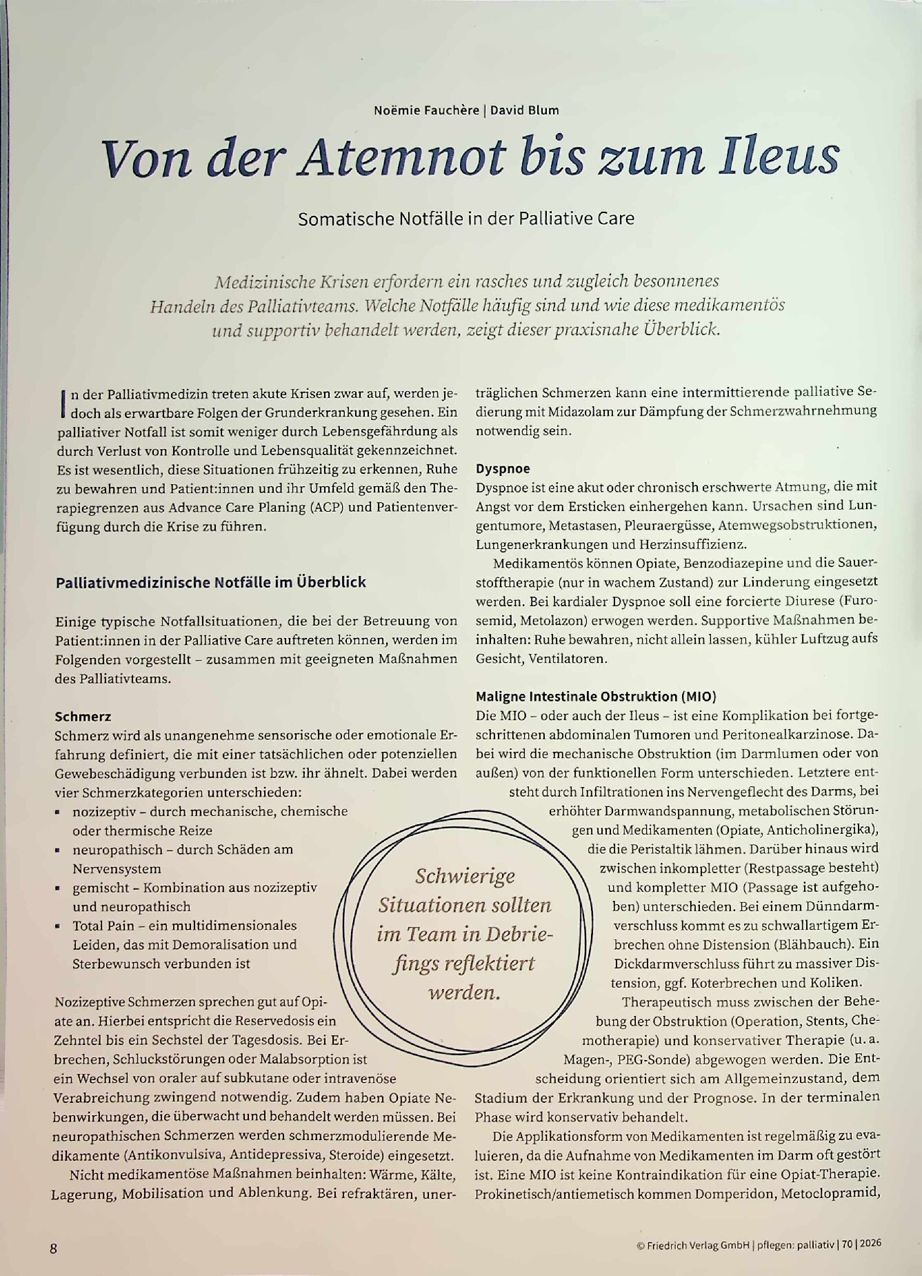Vorschauseite 1: Von der Atemnot bis zum Ileus: Somatische Notfälle in der Palliative Care
