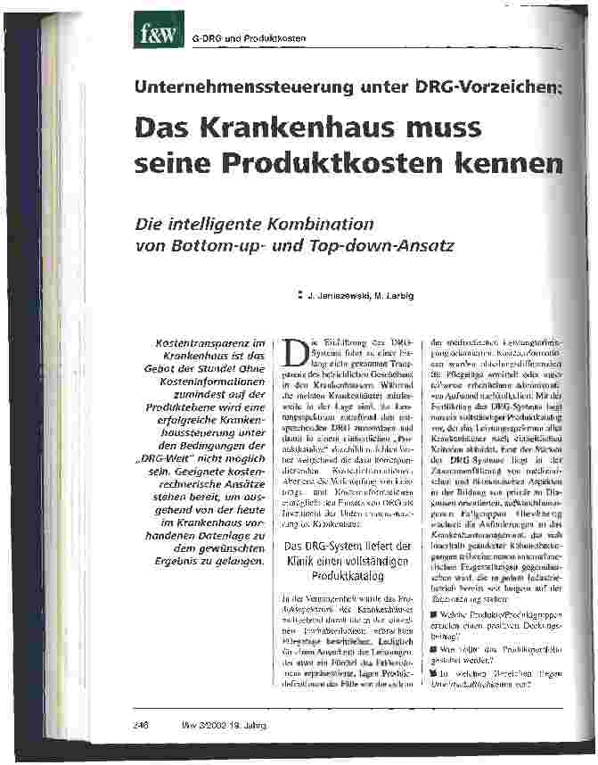 Vorschauseite 1: Das Krankenhaus muss seine Produktkosten kennen