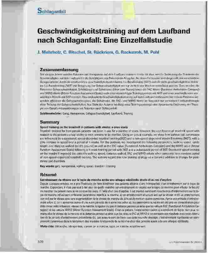 Vorschauseite 1: Geschwindigkeitstraining auf dem Laufband nach Schlaganfall: Eine Einzelfallstudie