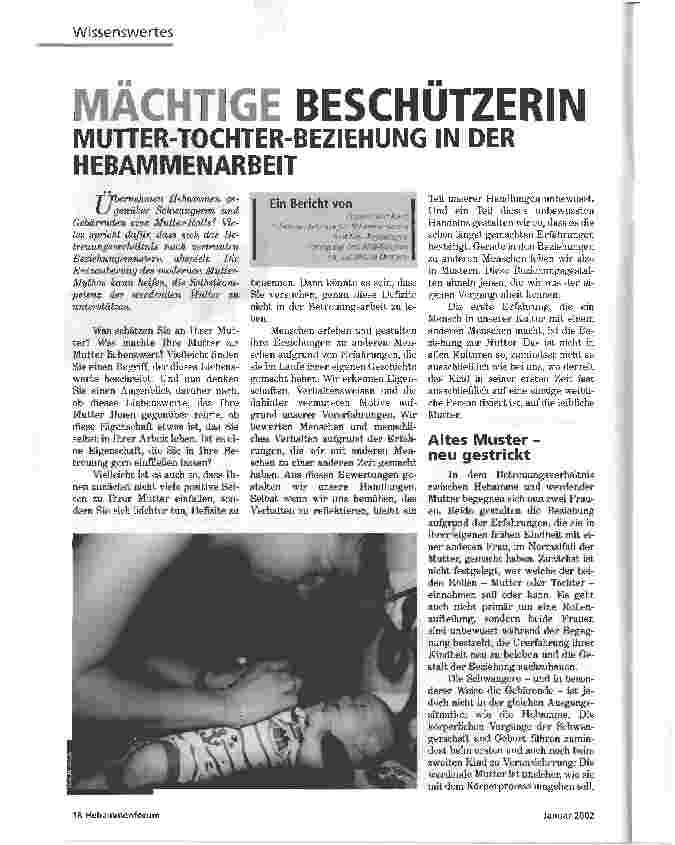 Vorschauseite 1: MÄCHTIGE BESCHÜTZERINMUTTER-TOCHTER-BEZIEHUNG IN DER HEBAMMENARBEIT