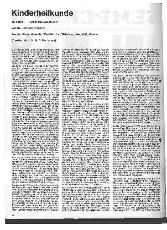 Vorschauseite 1: Kinderheilkunde 30. Folge: Pockenschutzimpfung
