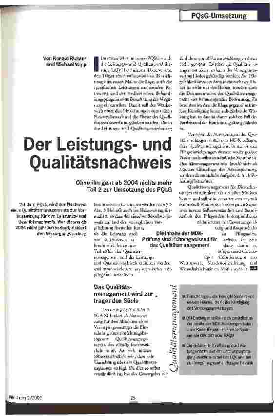 Vorschauseite 1: Der Leistungsund Qualitätsnachweis
