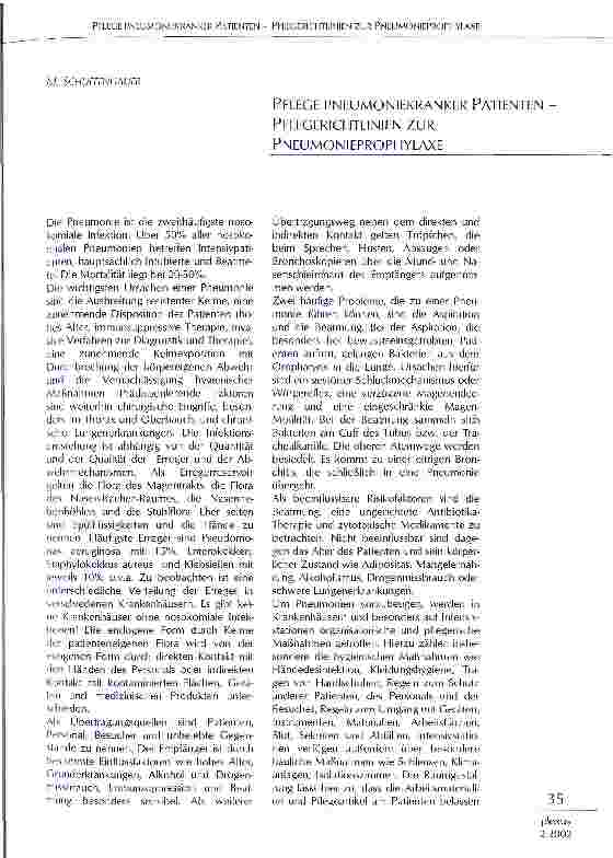 Vorschauseite 1: Pflege pneumoniekranker Patienten - Pflegerichlinien zur Pneumonieprophylaxe