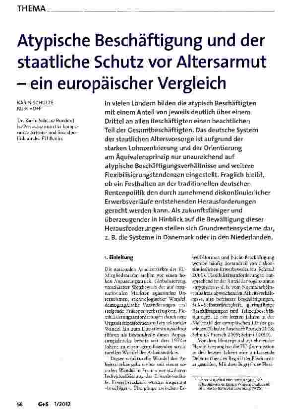 Vorschauseite 1: Atypische Beschäftigung und der staatliche Schutz vor Altersarmut - ein europäischer Vergleich