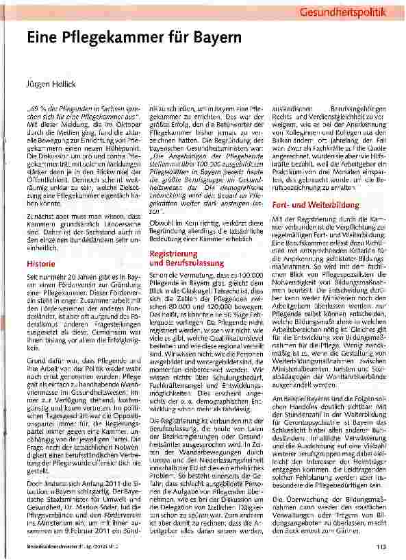 Vorschauseite 1: Eine Pflegekammer für Bayern