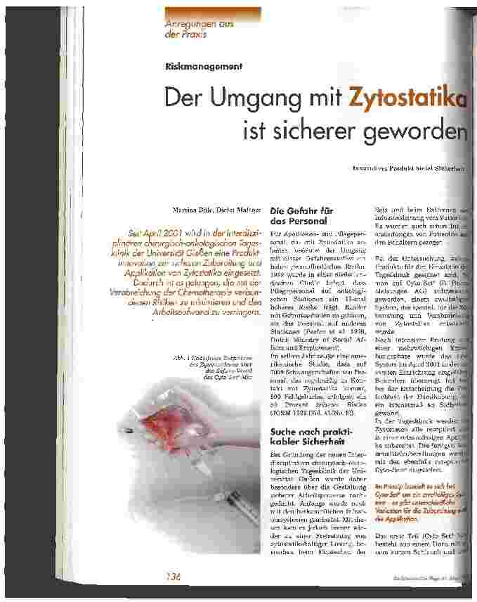 Vorschauseite 1: Der Umgang mit Zytostatika ist sicherer geworden