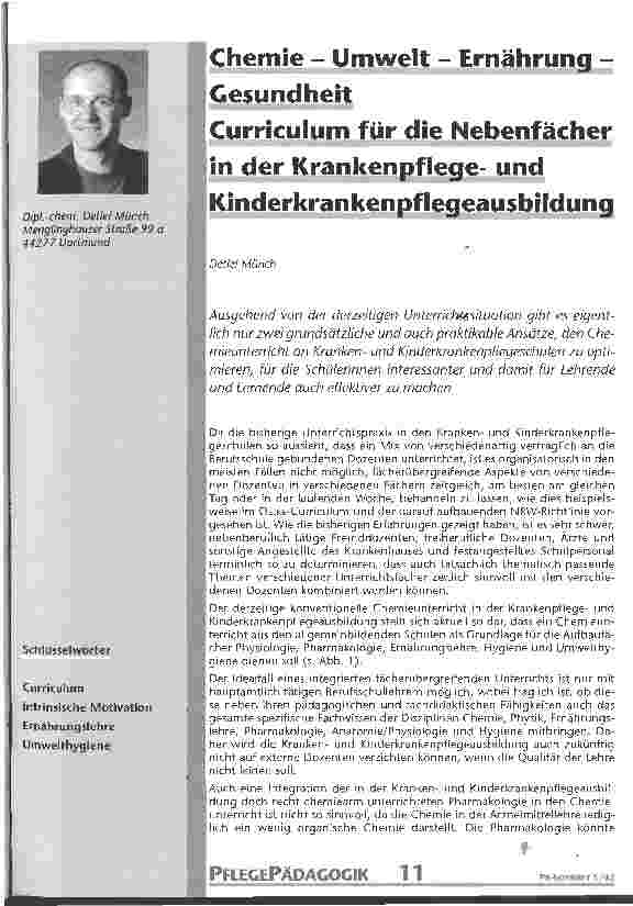 Vorschauseite 1: Chemie - Umwelt-Enrnährung - Gesundheit Curriculum für die Nebenfächer in der Krankenpflegeund Kinderkrankenpflegeausbildung