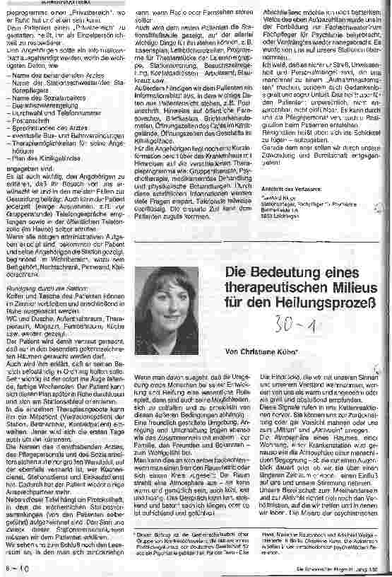 Vorschauseite 1: Die Bedeutung eines therapeutischen Milieus für den Heilungsprozeß