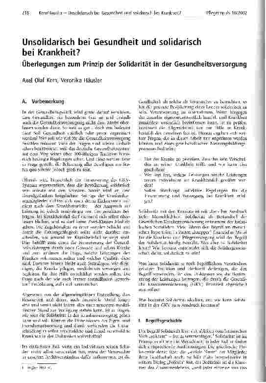 Vorschauseite 1: Unsolidarisch bei Gesundheit und solidarisch bei Krankheit? Überlegungen zum Prinzip der Solidarität in der Gesundheitsversorgung