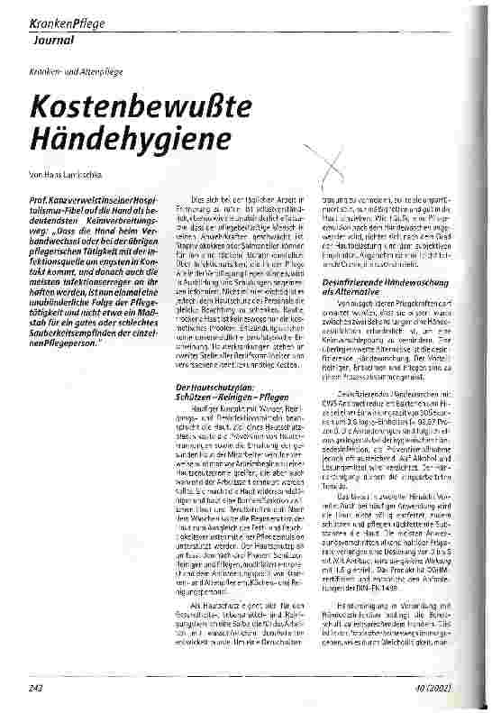 Vorschauseite 1: Kostenbewußte Händehygiene Krankenund Altenpflege