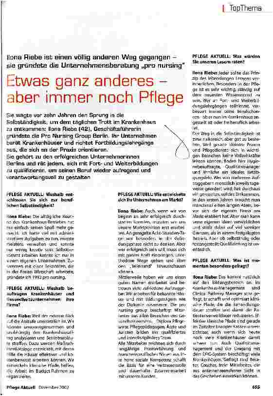 Vorschauseite 1: Etwas ganz anderes - aber immer noch Pflege