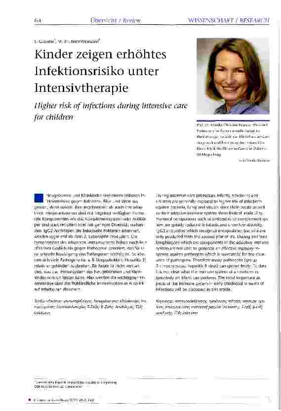 Vorschauseite 1: Kinder zeigen erhöhtes Infektionsrisiko unter Intensivtherapie