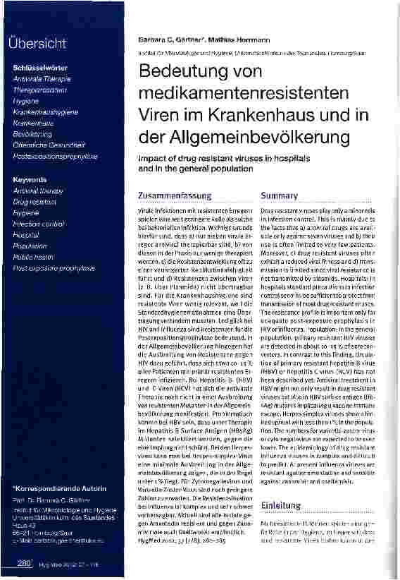 Vorschauseite 1: Bedeutung von medikamentenresistenten Viren im Krankenhaus und in der Allgemeinbevölkerung