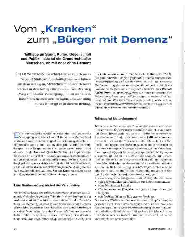 Vorschauseite 1: Vom „Kranken zum „Bürger mit Demenz