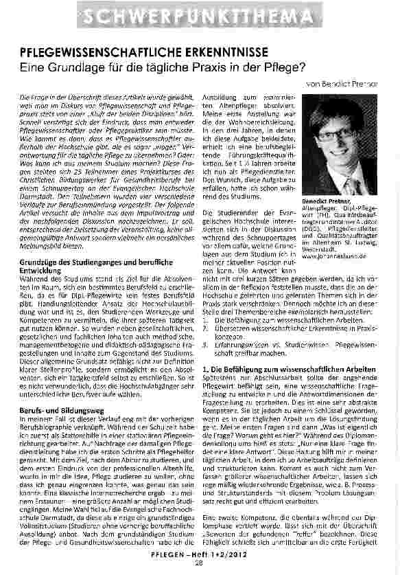 Vorschauseite 1: PFLEGEWISSENSCHAFTLICHE ERKENNTNISSE Eine Grundlage für die tägliche Praxis in der Pflege?