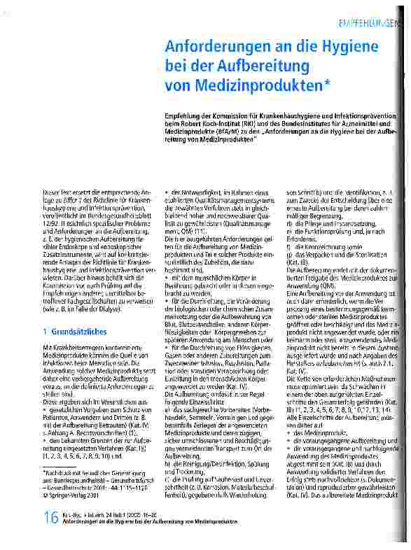 Vorschauseite 1: Anforderungen an die Hygiene bei der Aufbereitung von Medizinprodukten