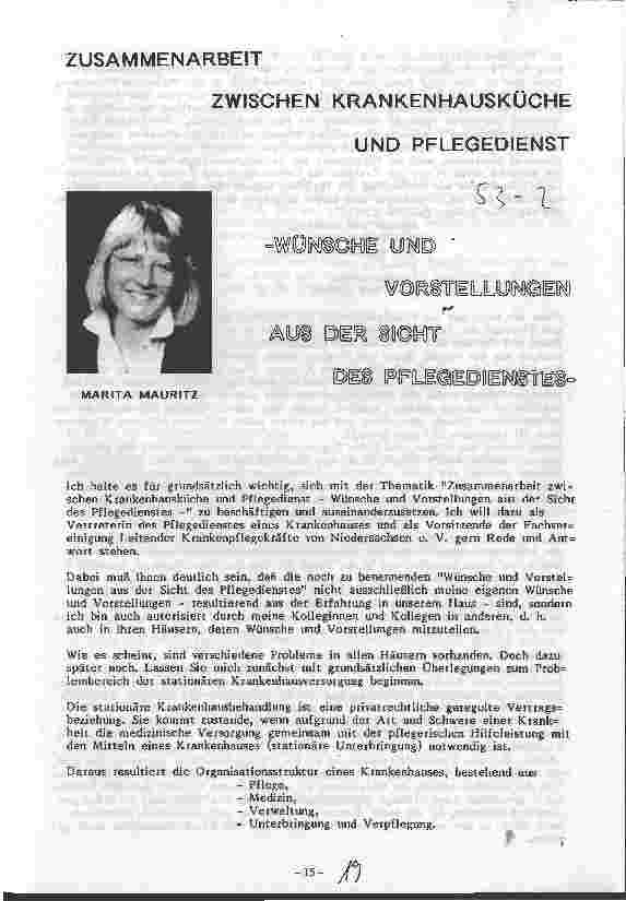 Vorschauseite 1: Zusammenarbeit zwischen Krankenhausküche und Pflegedienst Wünsche und Vorstellungen aus der Sicht des Pflegedienstes