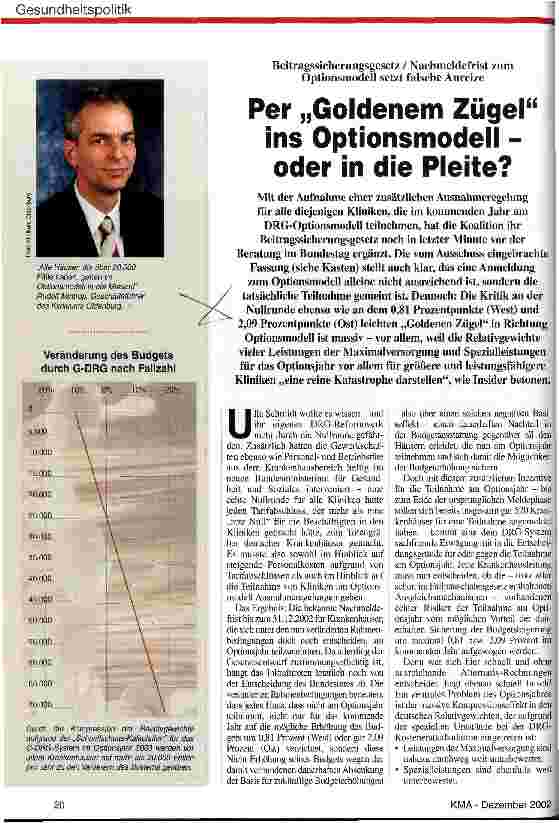 Vorschauseite 1: Per Goldenem Zügel ins Optionsmodell - oder in die Pleite? Beitragssicherungsgesetz / Nachmeldefrist zum Optionsmodell setzt falsche Anreize
