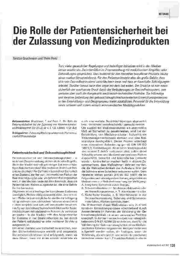 Vorschauseite 1: Die Rolle der Patientensicherheit bei der Zulassung von Medizinprodukten
