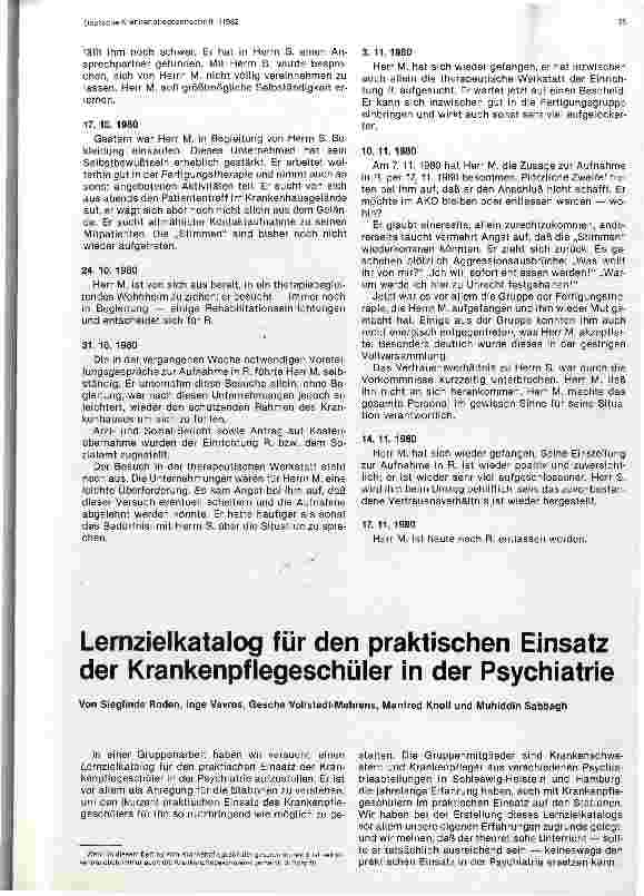 Vorschauseite 1: Lernzielkatalog für den praktischen Einsatz der Krankenpflegeschüler in der Psychiatrie