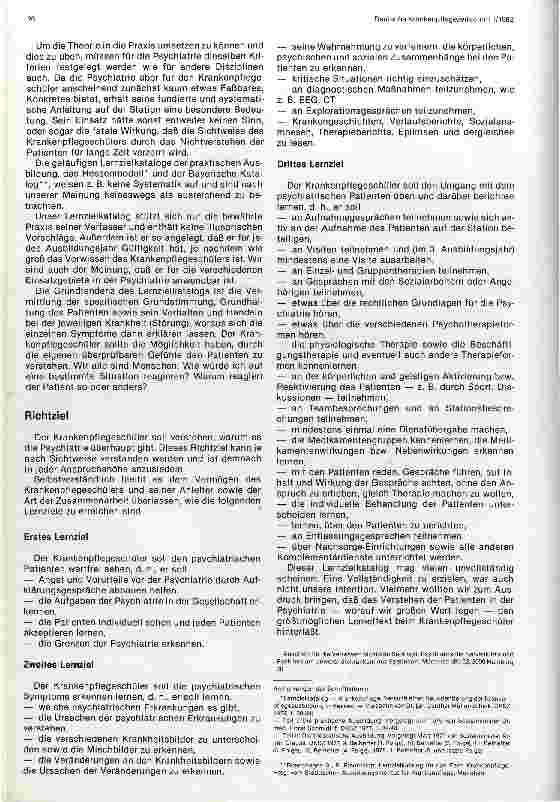 Vorschauseite 2: Lernzielkatalog für den praktischen Einsatz der Krankenpflegeschüler in der Psychiatrie