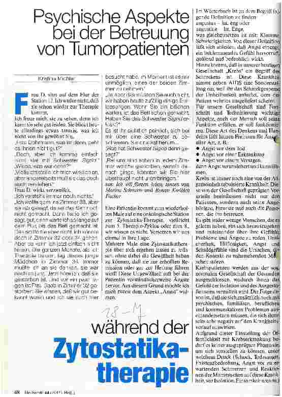 Vorschauseite 1: Psychische Aspekte bei der Betreuung von Tumorpatienten während der Zytostatikatherapie