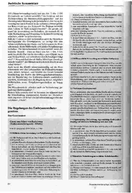 Vorschauseite 2: Das Gesetz zum Schutz von Embryonen Ziele und Wege rechtlicher Reglementierung des Umgangs mit Leben ...
