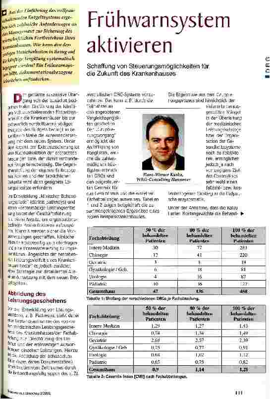 Vorschauseite 1: Frühwarnsystem aktivieren Schaffung von Steuerungsmöglichkeiten für die Zukunft des Krankenhauses