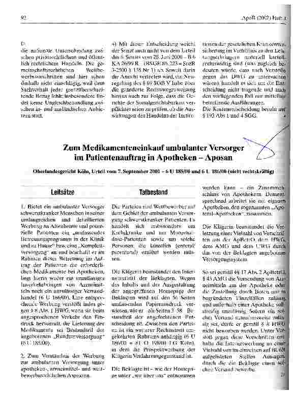 Vorschauseite 1: Zum Medikamenteneinkauf ambulanter Versorger im Patientenauftrag in Apotheken - Aposan