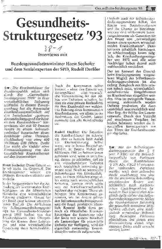 Vorschauseite 1: Gesundheitsstrukturgesetz 93 Interviews mit Horst Seehofer und Rudolf Dreßler