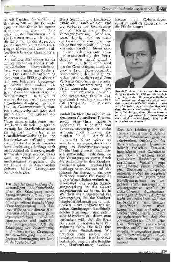 Vorschauseite 3: Gesundheitsstrukturgesetz 93 Interviews mit Horst Seehofer und Rudolf Dreßler