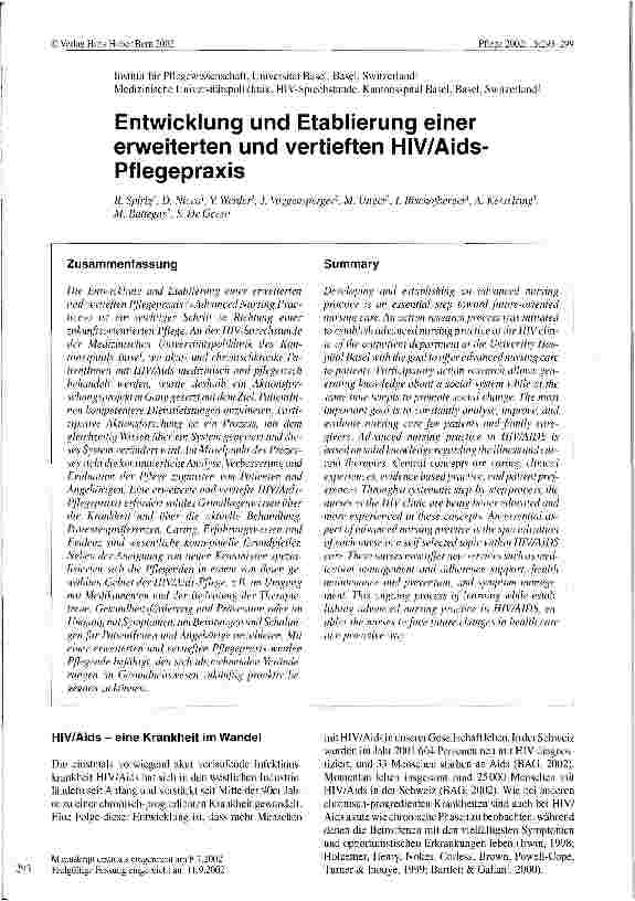 Vorschauseite 1: Entwicklung und Etablierung einer erweiterten und vertieften HIV/Aids-Pflegepraxis