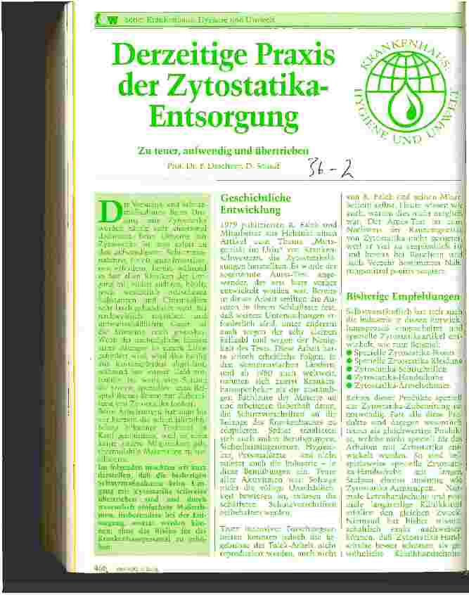 Vorschauseite 1: Derzeitige Praxis der Zytostatikaentsorgung Zu teuer, aufwendig und übertrieben