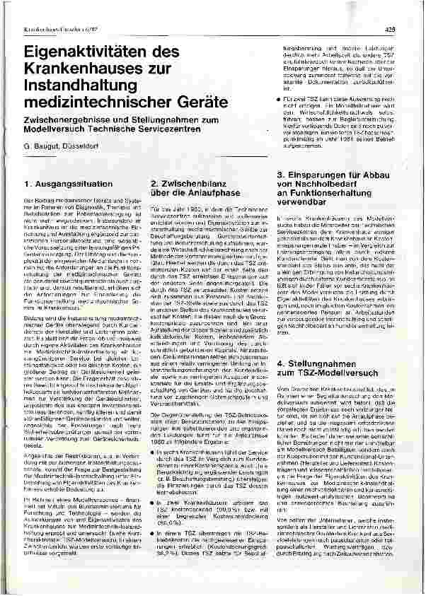 Vorschauseite 1: Eigenaktivitäten des Krankenhauses zur Instandhaltung medizintechnischer Geräte