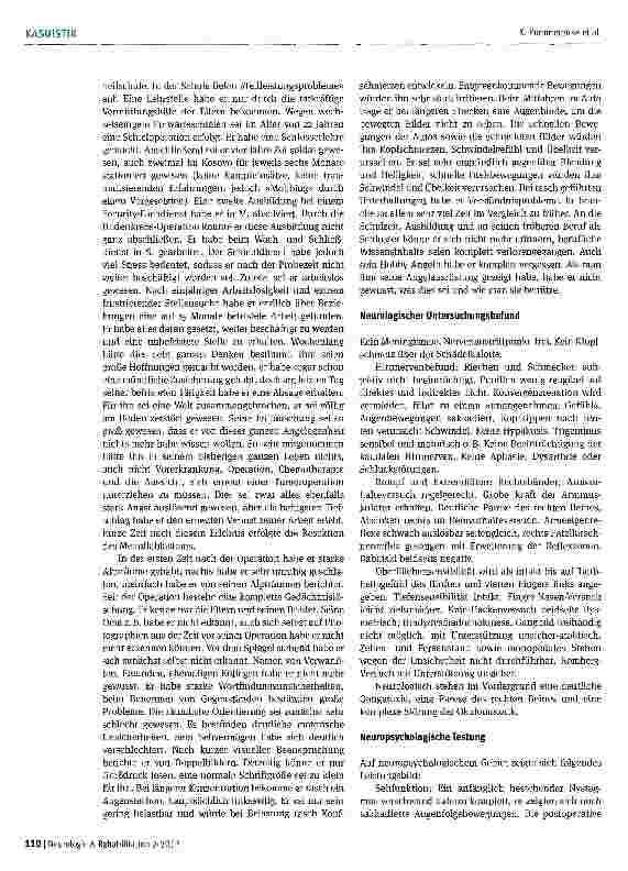 Vorschauseite 5: Ein Fall von retrograder Amnesie nach Resektion eines Medulloblastoms -psychogen, organisch, funktioneil?