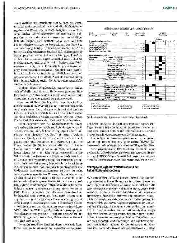 Vorschauseite 6: Ein Fall von retrograder Amnesie nach Resektion eines Medulloblastoms -psychogen, organisch, funktioneil?
