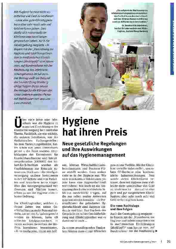 Vorschauseite 1: Hygiene hat ihren Preis