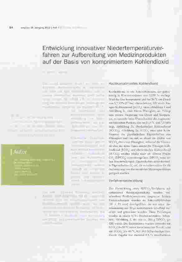 Vorschauseite 1: Entwicklung innovativer Niedertennperaturyerfahren zur Aufbereitung von Medizinprodukten auf der Basis von komprimiertem Kohlendioxid